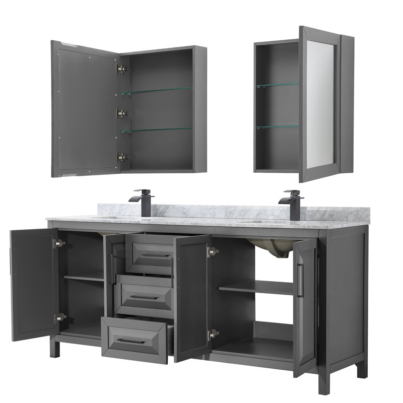 Daria 80'' W Double Vanity, White Cultured Marble, Dark Gray, Polished Chrome