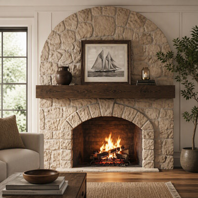 72'' Fireplace Mantel Pine Wood Wall-Mounted & Floating Shelf for Home Decor with Textured Wood Grain Surface