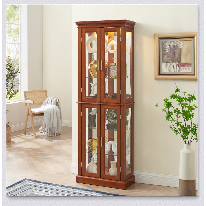 Vitrine éclairée avec étagères réglables et panneau arrière miroir pour des solutions de rangement élégantes à la maison