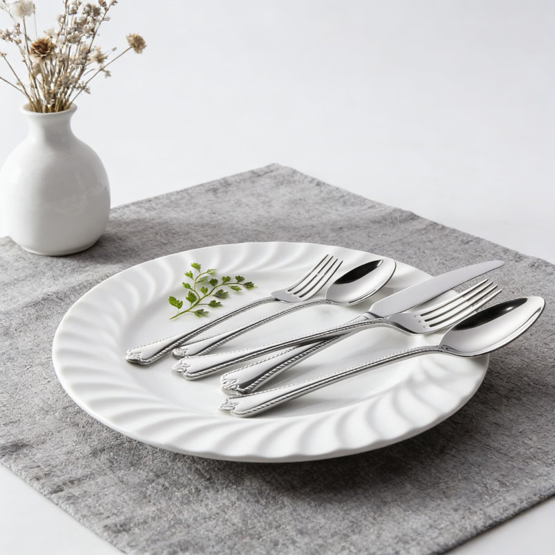 Ensemble de couverts 30 pièces en acier inoxydable pour 6, 18/10 couverts en argent poli miroir avec motif en forme de larme, va au lave-vaisselle pour la maison, le mariage, la fête et la salle à manger