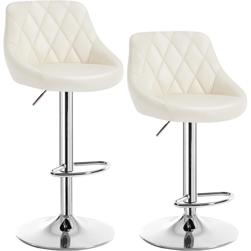 Swivel Upholstered Adjustable Height Counter Stool, Beige, 2