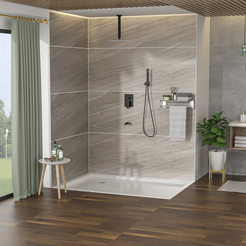Oil Rubber Bronze Shower With Waterfall Spout & Adjustable Head System Tub Rough-In Valve - Stainless Steel
