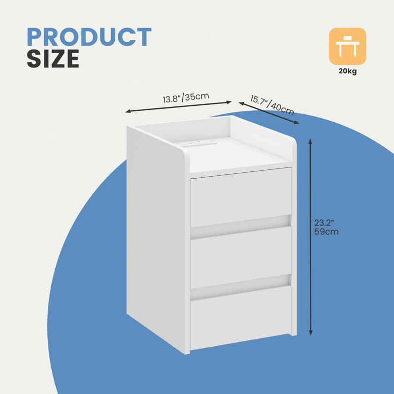 35cm W Manufactured Wood Bedside Table, White Marble