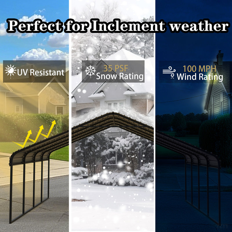 Heavy Duty Carport Shelter - Solution For Vehicles, Boats & Equipment - Durable, All-Weather, Quick Assembly - Spacious, Secure, Reinforced - Gray/White