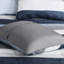 Chambre à coucher moderne avec édredon à rayures grises, bleu marine et bleues - Draps en microfibre de rembourrage pour lit simple jusqu'à 12 po-121313528