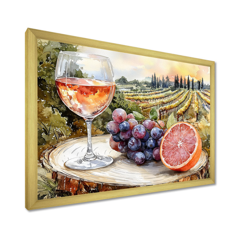 Birtie - Vineyard, art mural sur toile, H 34 po x l 44 po, Reproduction encadrée d'une seule photo sans pass, Doré