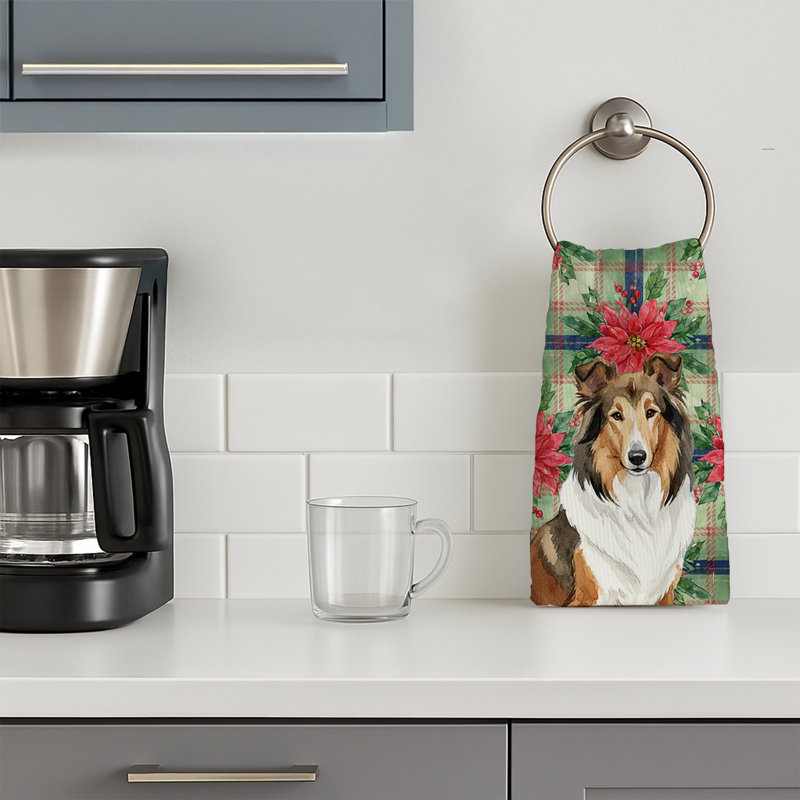 Sable Collie Christmas PoinsettIas Kitchen Towel, Sable Collie