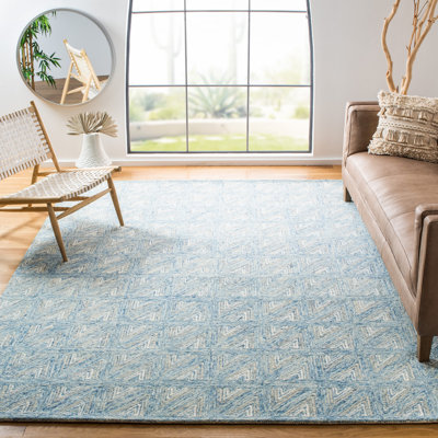 Tapis bleu / gris / beige en laine / coton touffeté à la main Anish