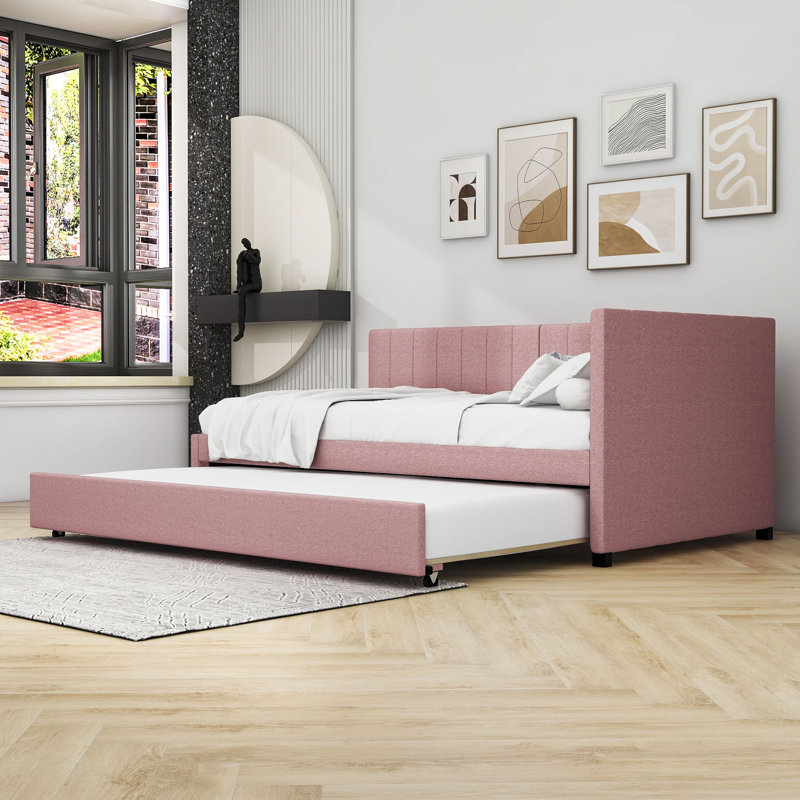 Upholstered Sofa Daybed with Trundle, Twin, Pink