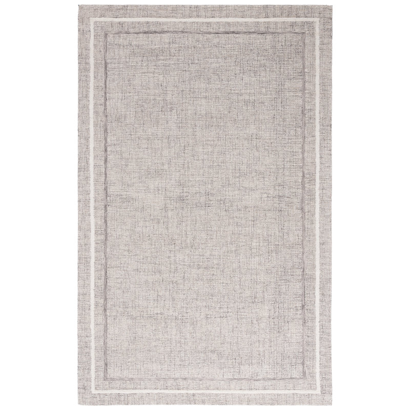 Narragansett Ebony Hand Tufted Wool/Cotton Striped Rug in Grey/Ivory, Rectangle 6' x 9'