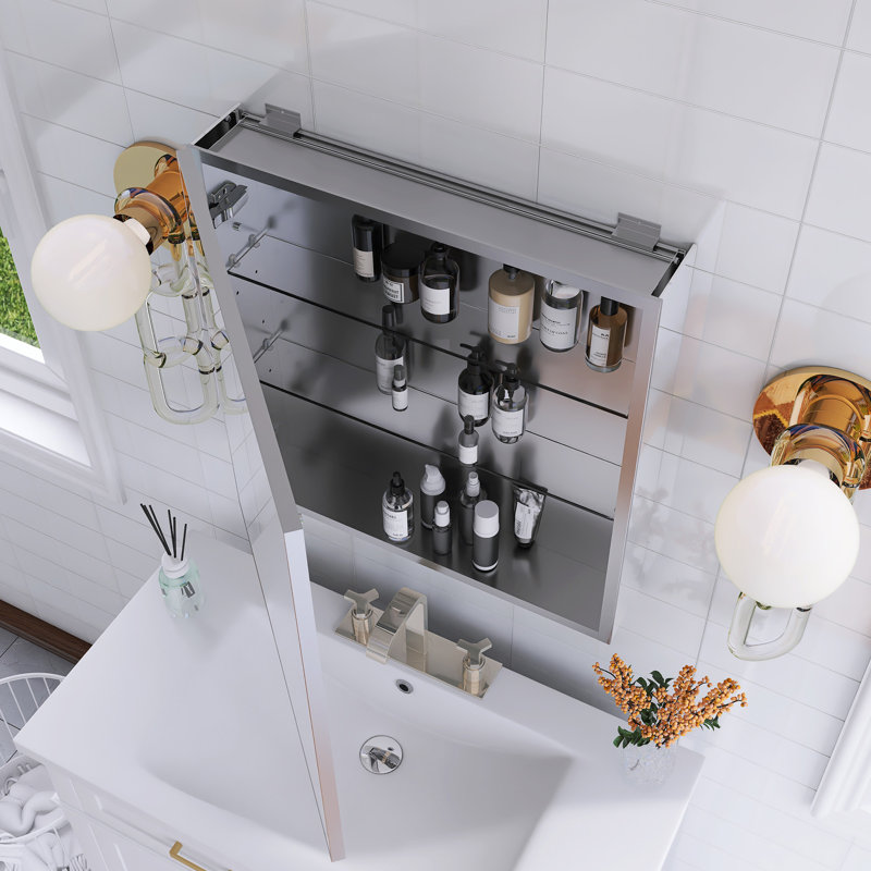 Pharmacie rectangulaire en aluminium avec miroir, H 26 po x l 24 po x P 5,08 po