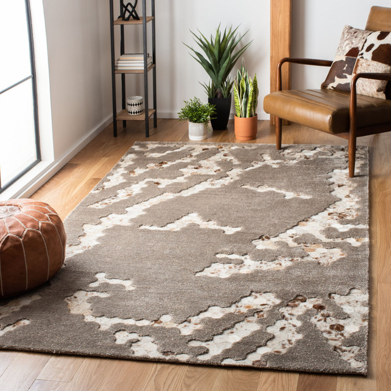 Tapis taupe en viscose / cuir / coton touffeté à la main Jarrell, Rectangle 6 pi x 9 pi