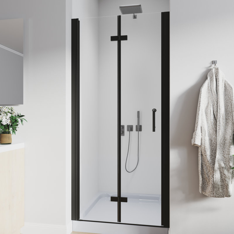 34"-35.25" W X 72" H Pivot Swing Frameless Bifold Glass Shower Door, Black