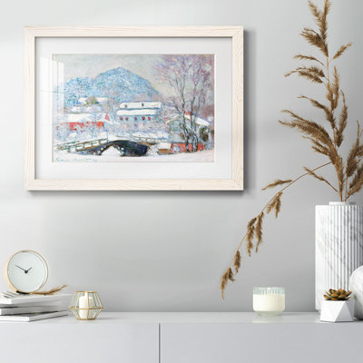 Norvège, village de Sandviken dans la neige, 1895 - Reproduction encadrée rustique avec tableau mat