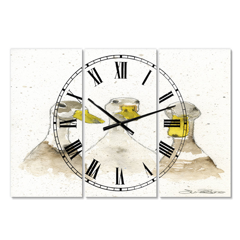 Horloge murale 3 panneaux Three Ducks - Large Farmhouse