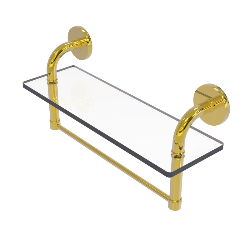 Tioga Bracket Shelf with Towel Bar, Polished Brass, 8" H x 16" W x 5" D