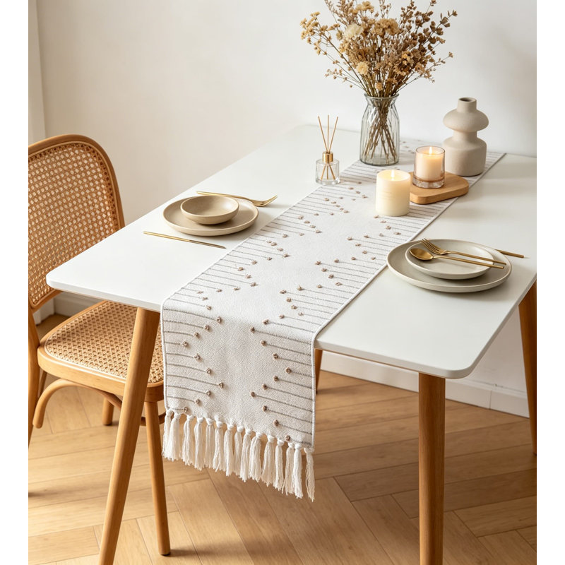 Chemin de table Boho, L 90 po x l 13 po, Beige