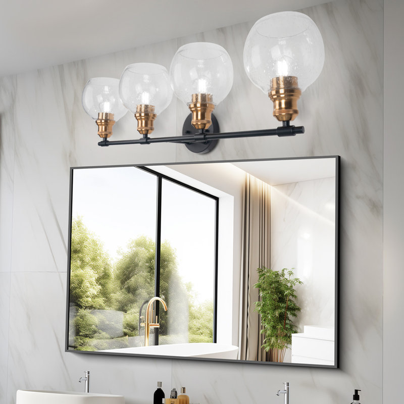 Modern 30 In. 4-light Black And Copper Wall Sconce With Glass Shade Wall Light Fixtures For Mirror, No Bulbs Included