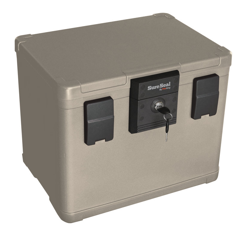 Taupe 0.6 CuFt Waterproof Fireproof Chest with Key Lock