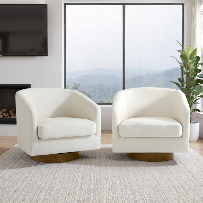 72Cm Wide Swivel Barrel Chair, Beige Linen Blend