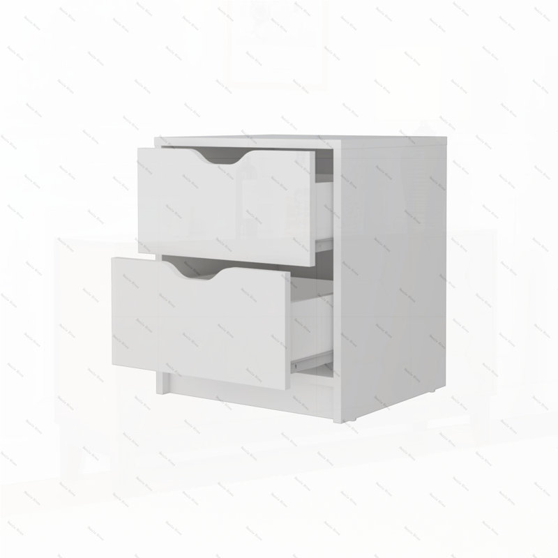 Black 2-Drawer Nightstand, White