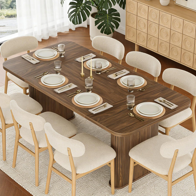 Table de salle à manger 62 "pour 6-8, table de cuisine rectangulaire en bois avec base à double piédestal, Noyer