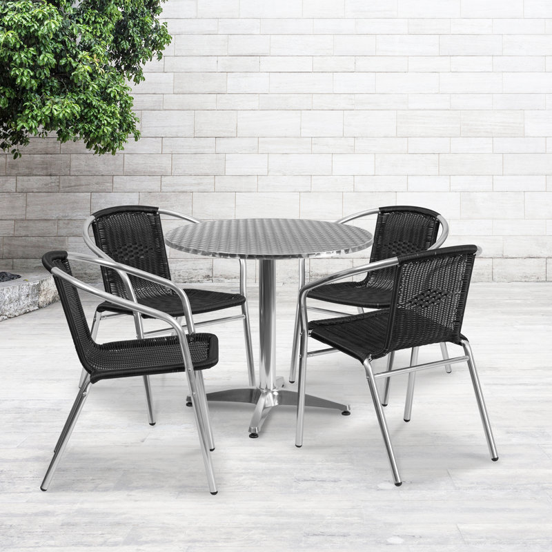 Haverhill Round 5 Piece Dining Set, 27.25" H x 31.5" W x 31.5" D, Black
