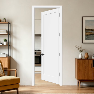 Truly Prehung Interior Door (no Assembly Required) White Primed 1-panel Paneled Solid Core Shaker Wood Door With 4-9/16" Jamb