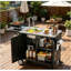 Chariot de barbecue noir roulant avec évier, table de barbecue pliable en métal avec armoire de rangement pour patio