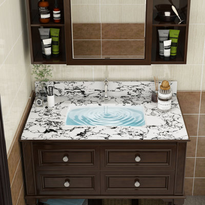 37"X22" Bathroom Vanity Top, With Undermount Ceramic Sink And Backsplash, Artificial Marble Bathroom Vanity Top With 1 Pre-Drilled Hole, Panda White