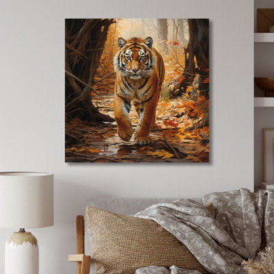 Brown Jungle Tiger Stare Portrait II - Tiger Animal Metal Wall Art