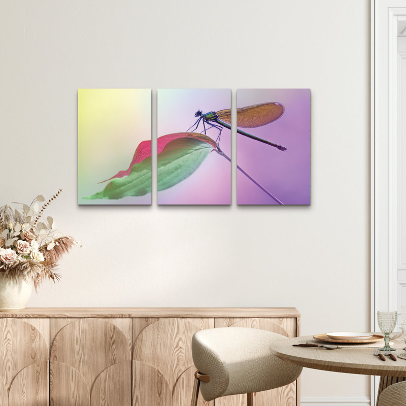 Ensemble de 3 panneaux muraux - Fabrizio Daminelli «Calopteryx Splendens», art mural sur toile pour le salon, la chambre à coucher ou le bureau 