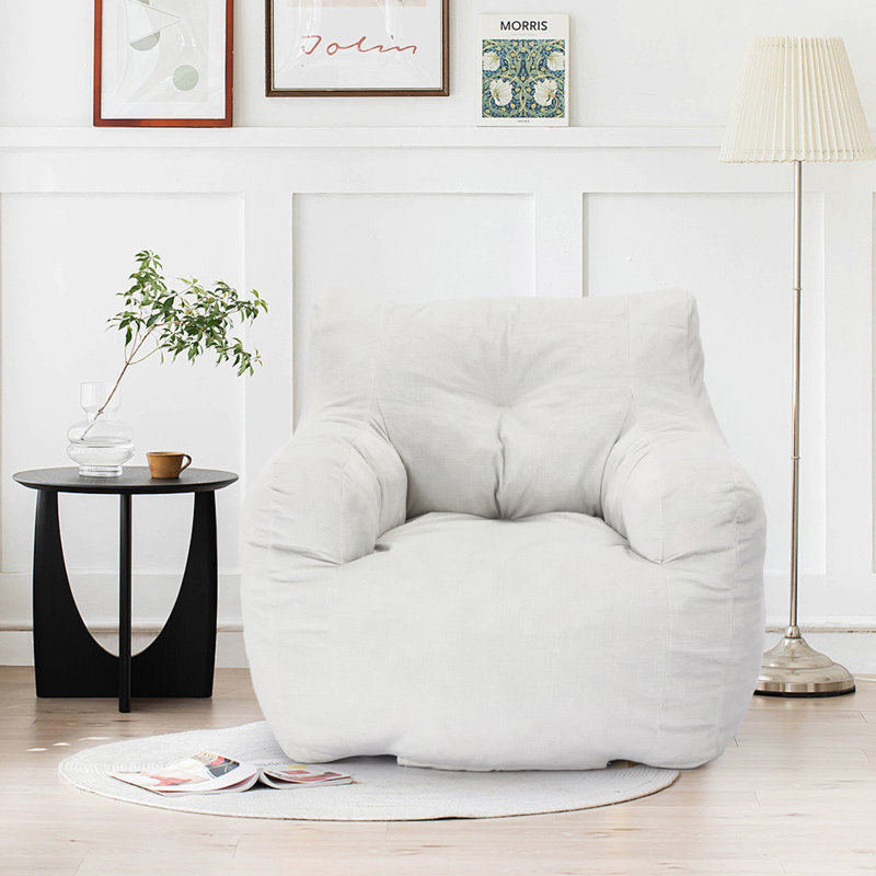 Aeri Compression Medium Adult Soft Fabric Bean Bag Chair With Foam Filled, White Velvet
