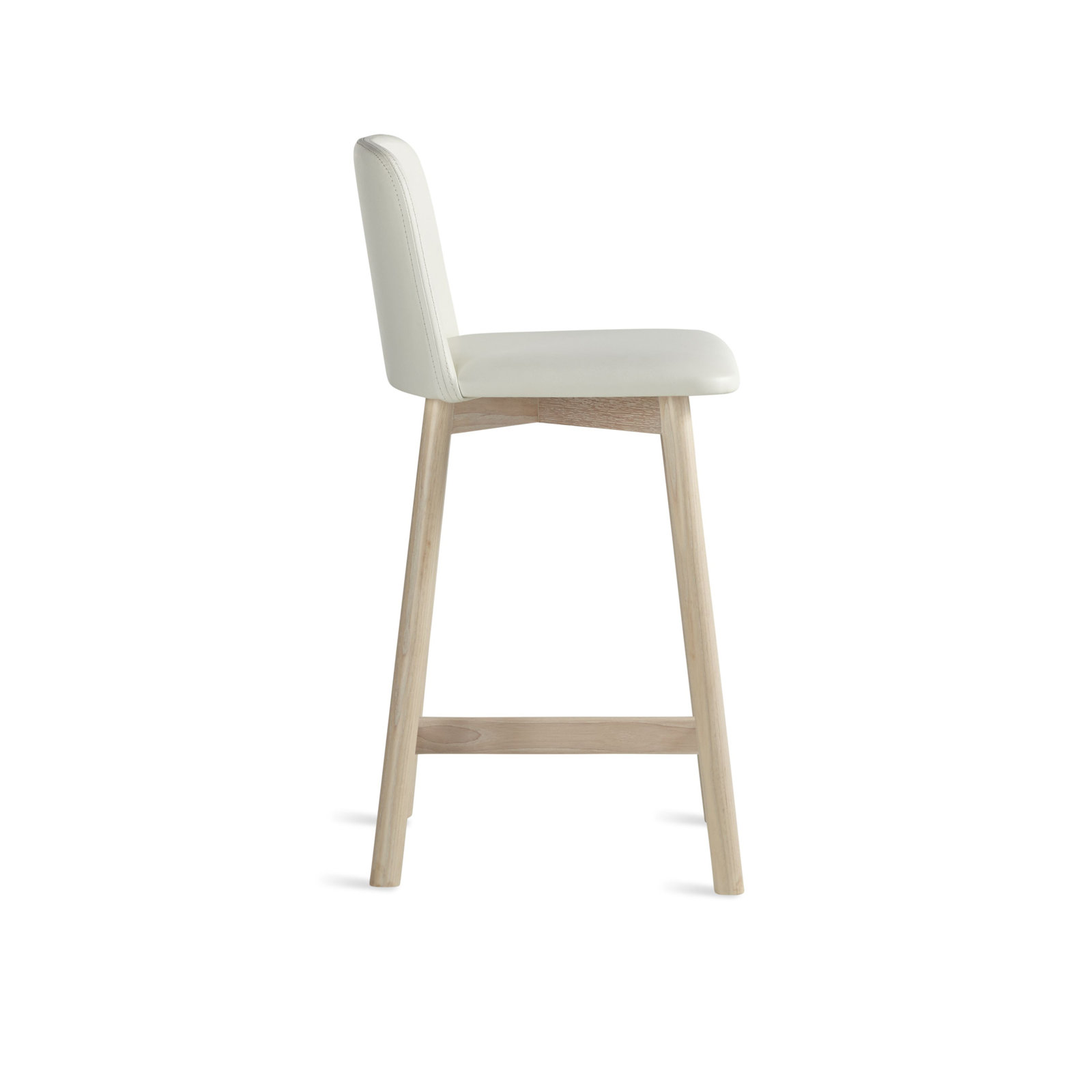 Chip Stool, Counter Stool (25.1" Seat Height), White Genuine Leather, Whitewashed Ash