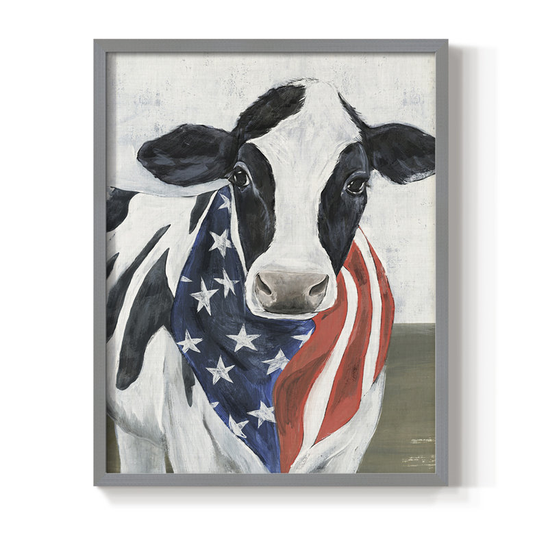 «American Cow II», reproduction encadrée - bois massif, Gris, H 15 po x l 12 po