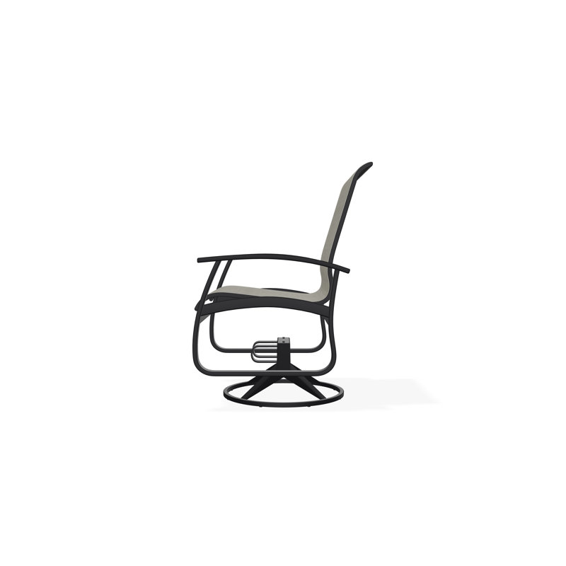 Belle Isle Sling Aluminum Frame Dining Height Swivel Rocker with Marine Grade Polymer Arm Accent, Black, Ella