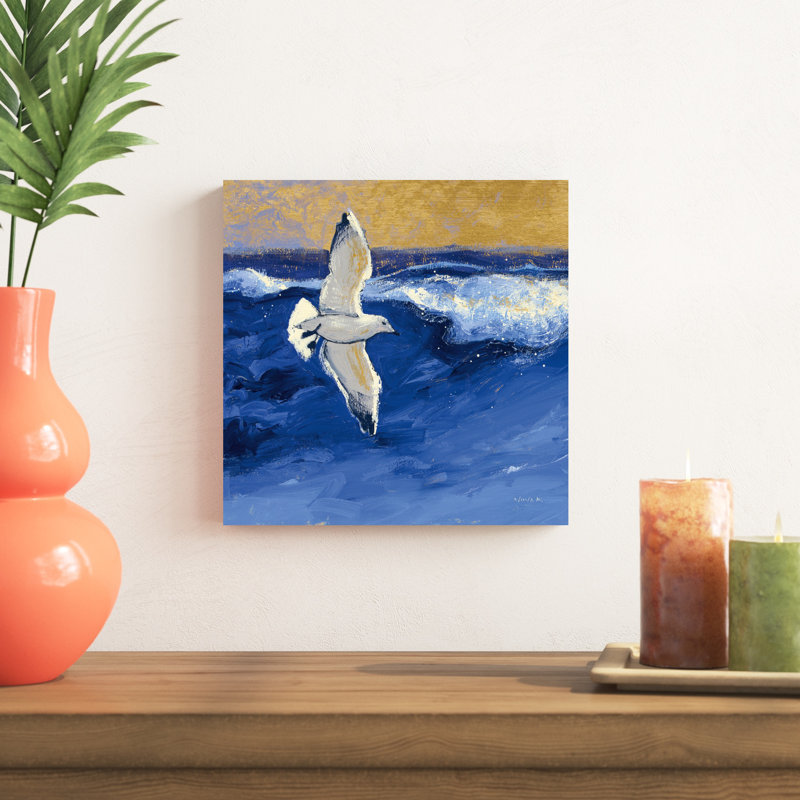 Mouettes avec ciel doré II, H 12 po x l 12 po x P 1,25 po