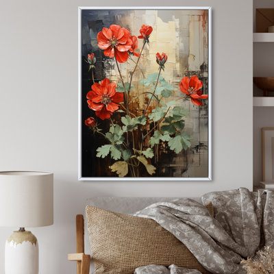 " Red Geraniums Scarlet Bloom Patchwork I "