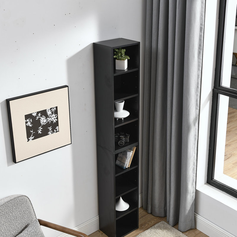 8 - Tier Media Tower Rack, Cd Slim Storage Cabinet, Multi Functional Double Bookcase For Home Office, Exquisite Combination Of Upper And Lower Cabinets, Stable Structure, Easy To Assemble, 3A