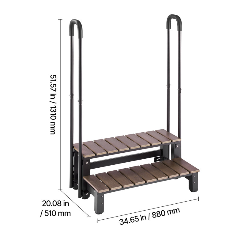 Hot Tub Steps with Handrail 2-Step Spa Outdoor Stairs 550lbs Capacity, 32.3in Wide Step, Steel & Plastic, Easy Assembly, Non-Slip Step Ladder for Above-Ground/Inflatable Pool, RV,Patio,Deck
