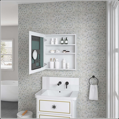 Sleek and Stylish Bathroom Medicine Cabinet with Frameless Mirror and Beveled Edges, Left Opening Door for Convenient Access.