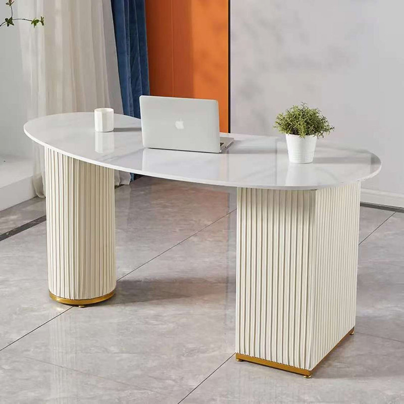 Bureau de luxe en pierre frittée clair, H 29,53 po x l 62,99 po x P 27,56 po