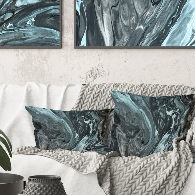 Coussin décoratif à imprimé moderne gris et turquoise