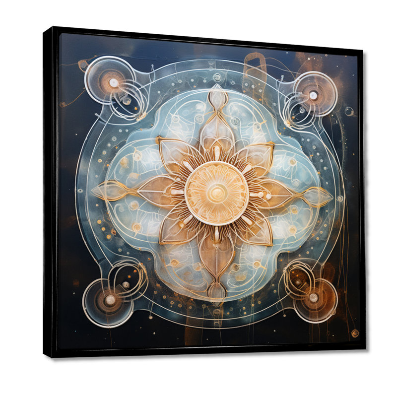«Mystical Blue Flower - Boho Mandala», reproduction d'art, Toile avec cadre flottant noir, H 16 po x l 16 po x P 1 po