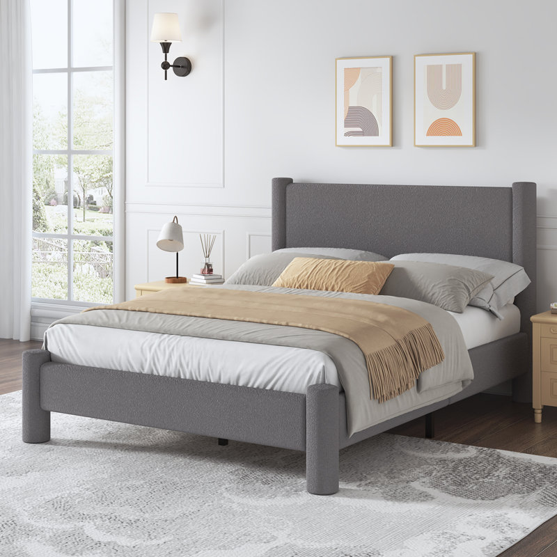 Lit plateforme tapissier Boucle, Gris foncé, Lit double