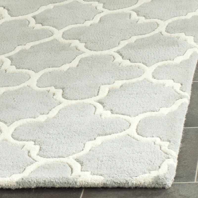 Tapis gris / ivoire en laine touffeté à la main à motif géométrique Carolene, Rectangle de 10 pi x 14 pi