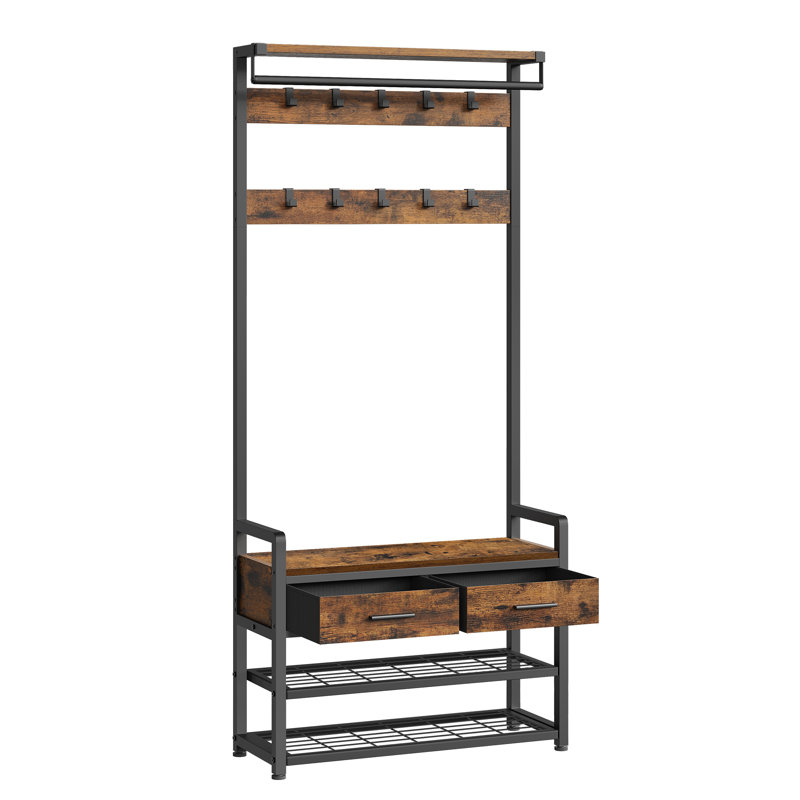 Hall Tree 80cm Wide with Shoe Storage, Brown