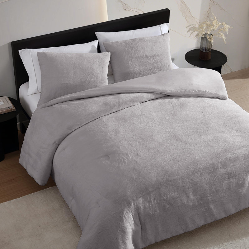 Ensemble d'édredon réversible beige Vera Wang Signature, Édredon pour très grand lit + 2 taies décorativ, Gris