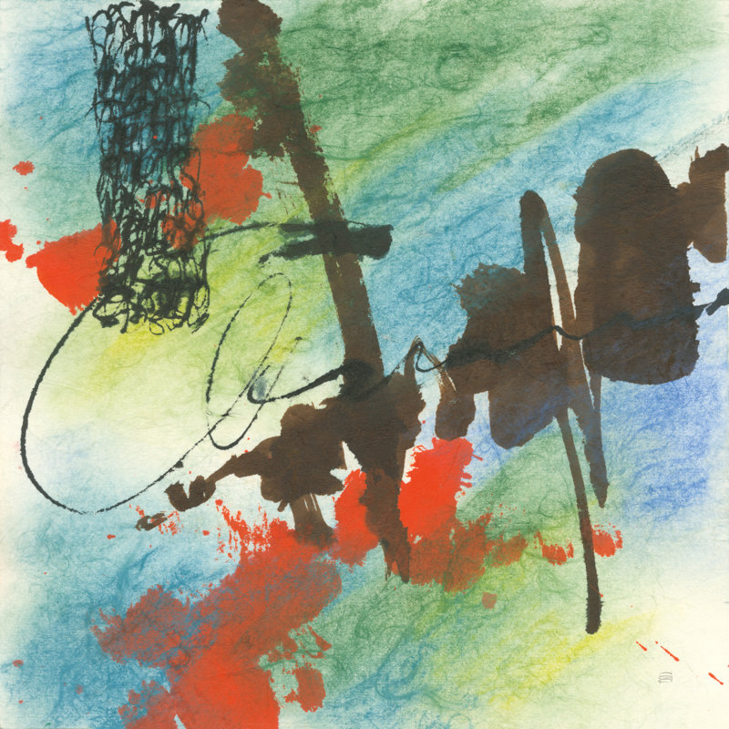 «Graffiti Blue I» par Chris Paschke - peinture sur toile tendue, H 12 po x l 12 po, Papier avec cadre noir, Non