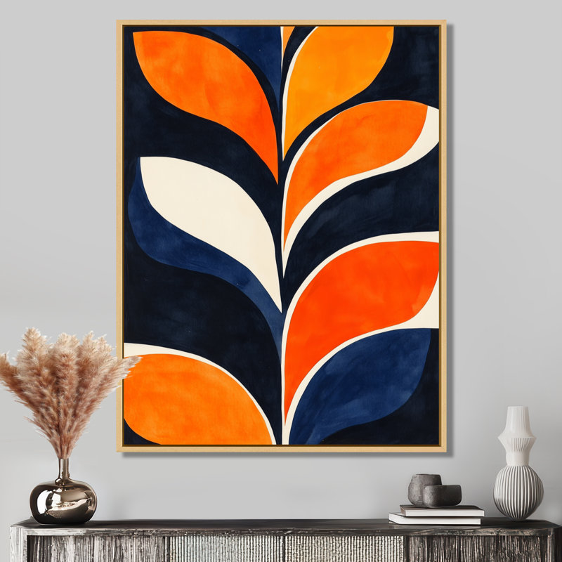 Motif de feuilles au coucher du soleil - Impression d'art mural encadrée sur le thème du feuillage, H 32 po x l 16 po